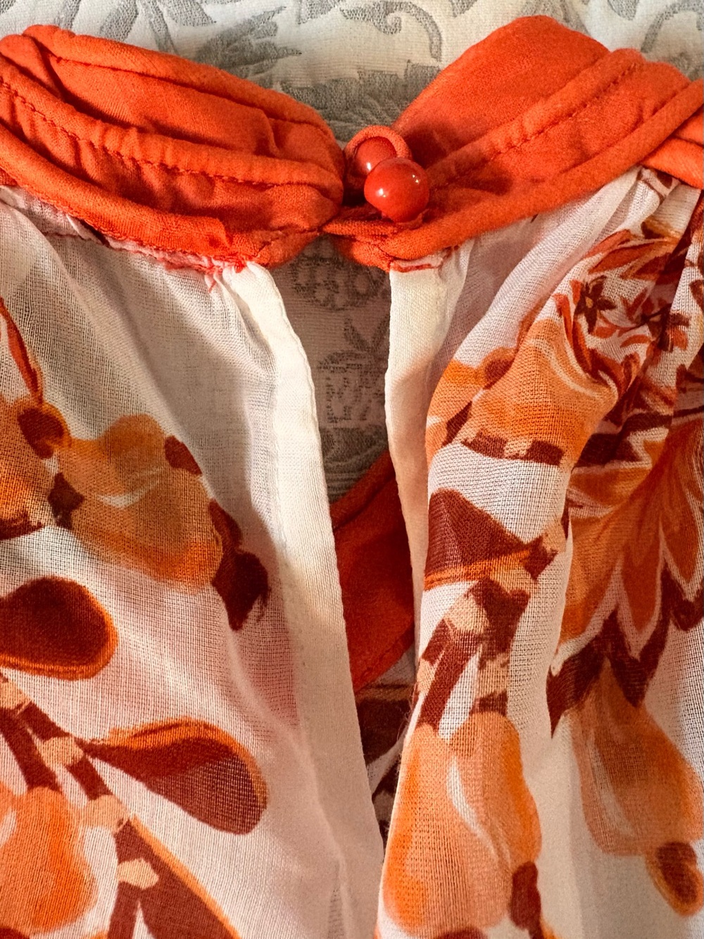 Farm Rio Orange Floral Peasant Top - Women's Boho Blouse - Picture 4 of 4